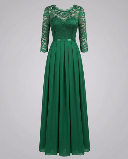 Veska | Spetsklänning för Brudtärna | Lång Flödande Design med 3/4-ärm