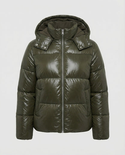 Veska | Puffy Jacka för Dam | Figursydd Design med Huva och Värme