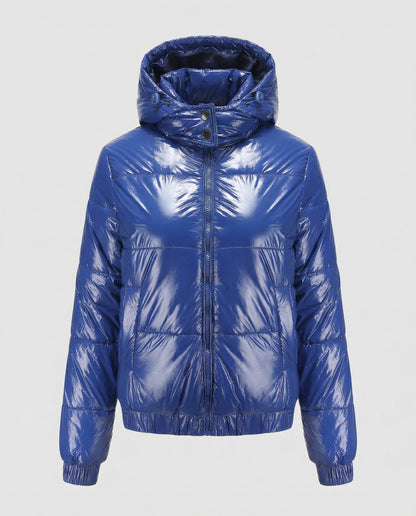 Veska | Glänsande Vinterjacka för Dam | Vattenavvisande med Huva och Isolering