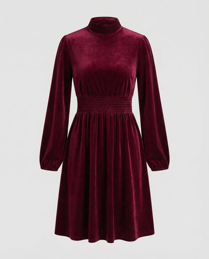 Veska | Sammetsklänning för Dam | Elegant Snitt med Långa Ärmar