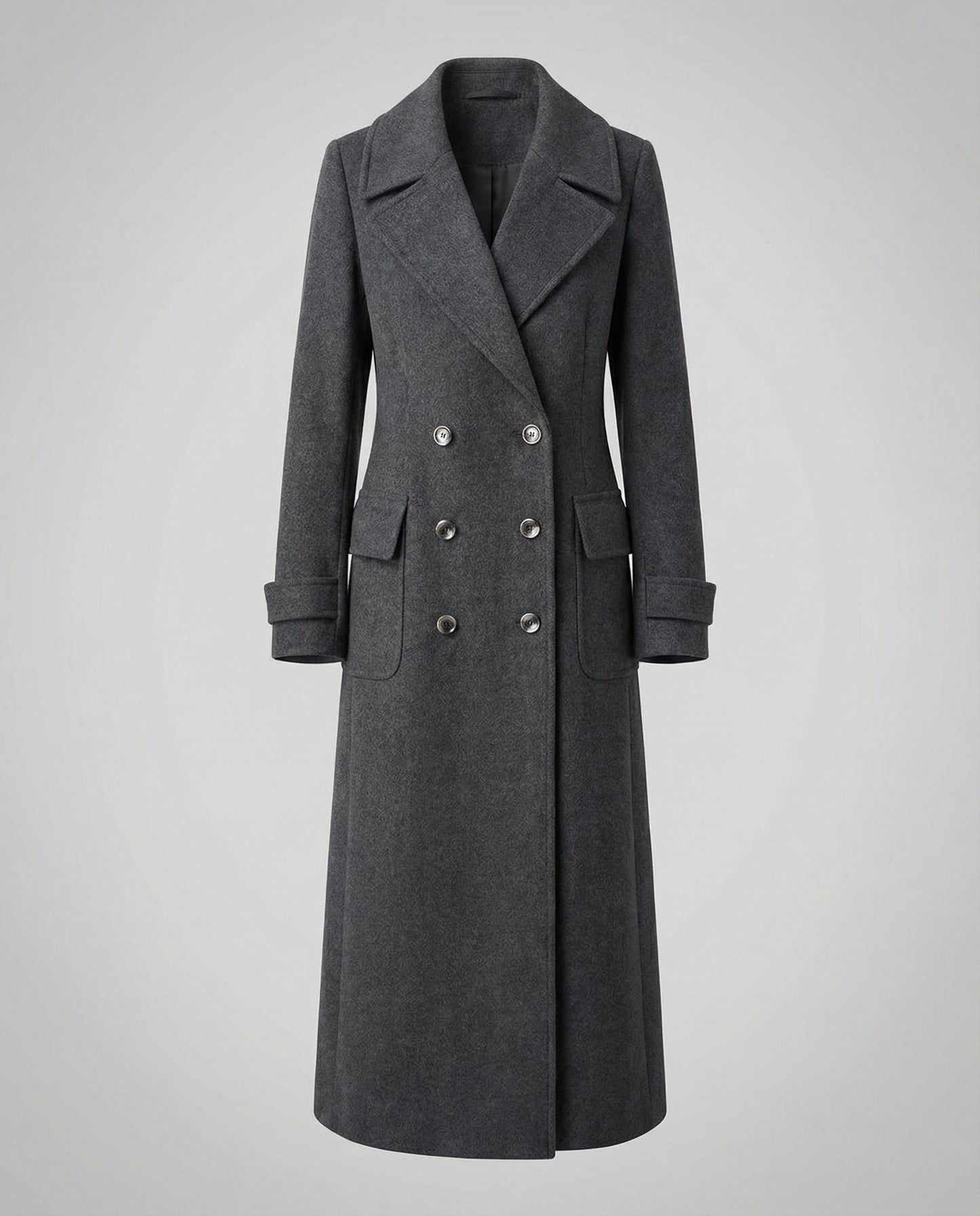 Veska | Ullkappa för Dam | Dubbelknäppt Design med Hög Krage