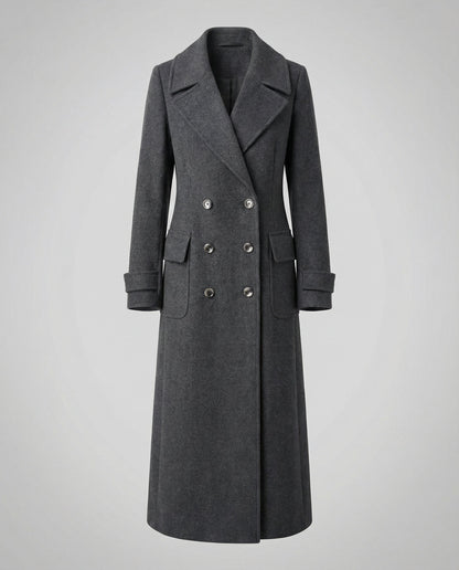 Veska | Ullkappa för Dam | Dubbelknäppt Design med Hög Krage