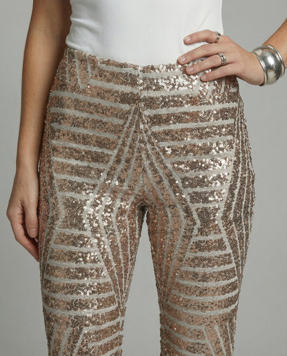 Veska | Utsvängda Glitterbyxor för Dam | Elastisk Midja och Festdesign