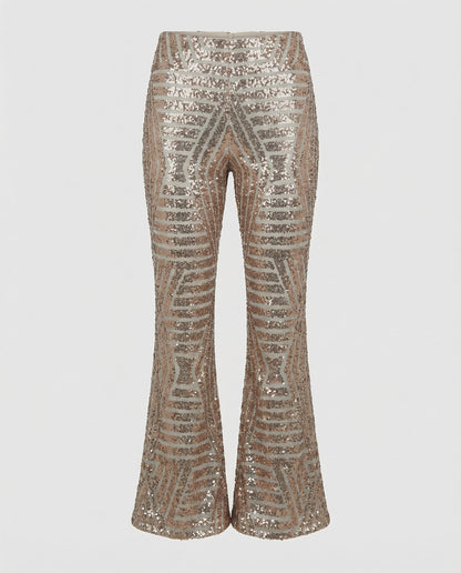 Veska | Utsvängda Glitterbyxor för Dam | Elastisk Midja och Festdesign