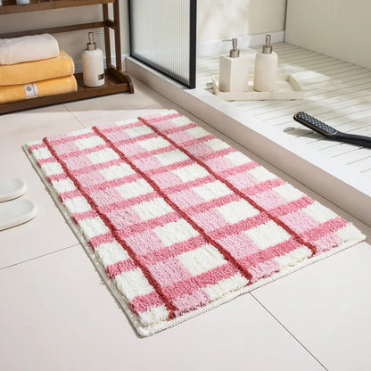 Abstract Floral Tufted Bathroom Mat | Veska Rosa Rutnät