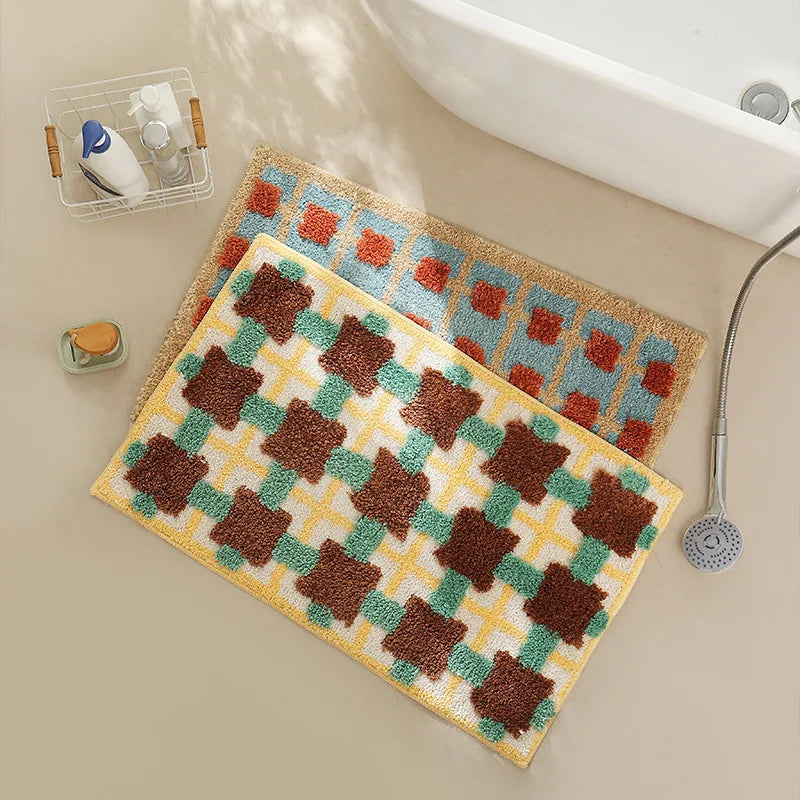 Abstract Grid Tufted Bath Mat | Veska Brun fyrkant (50x80cm)