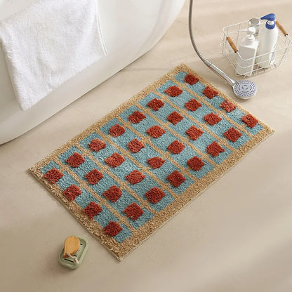 Abstract Grid Tufted Bath Mat | Veska Röd Fyrkant Prick (50x80cm)