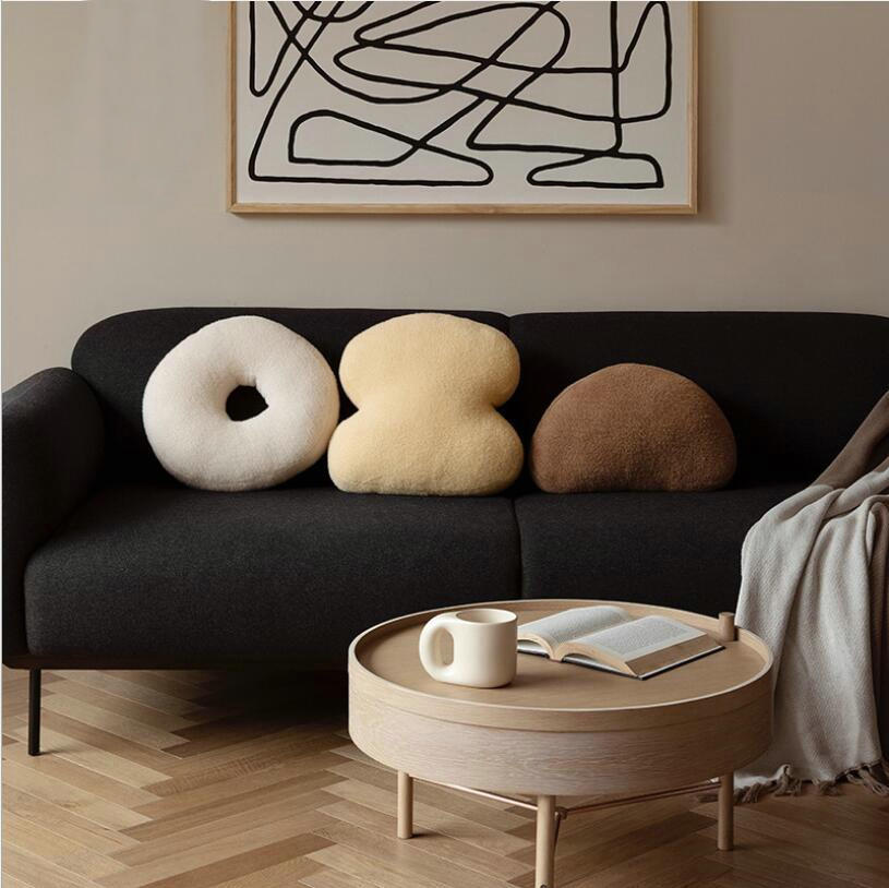 Abstract Teddy Plush Cushion | Veska Elfenben (Doughnut), 39x36cm