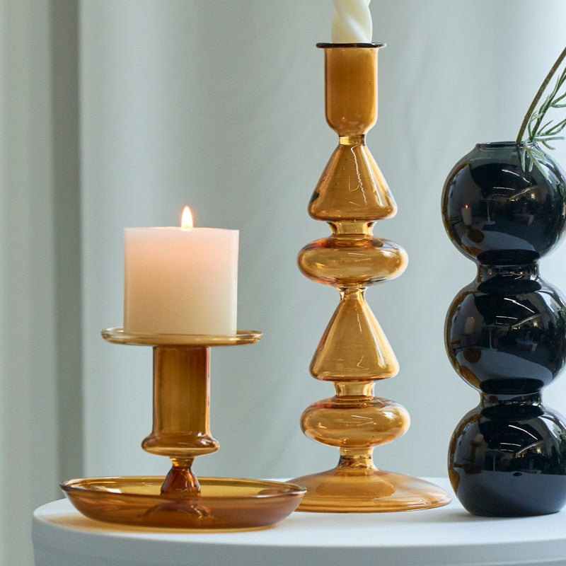 Amber Modern Glass Candle Holder | Veska