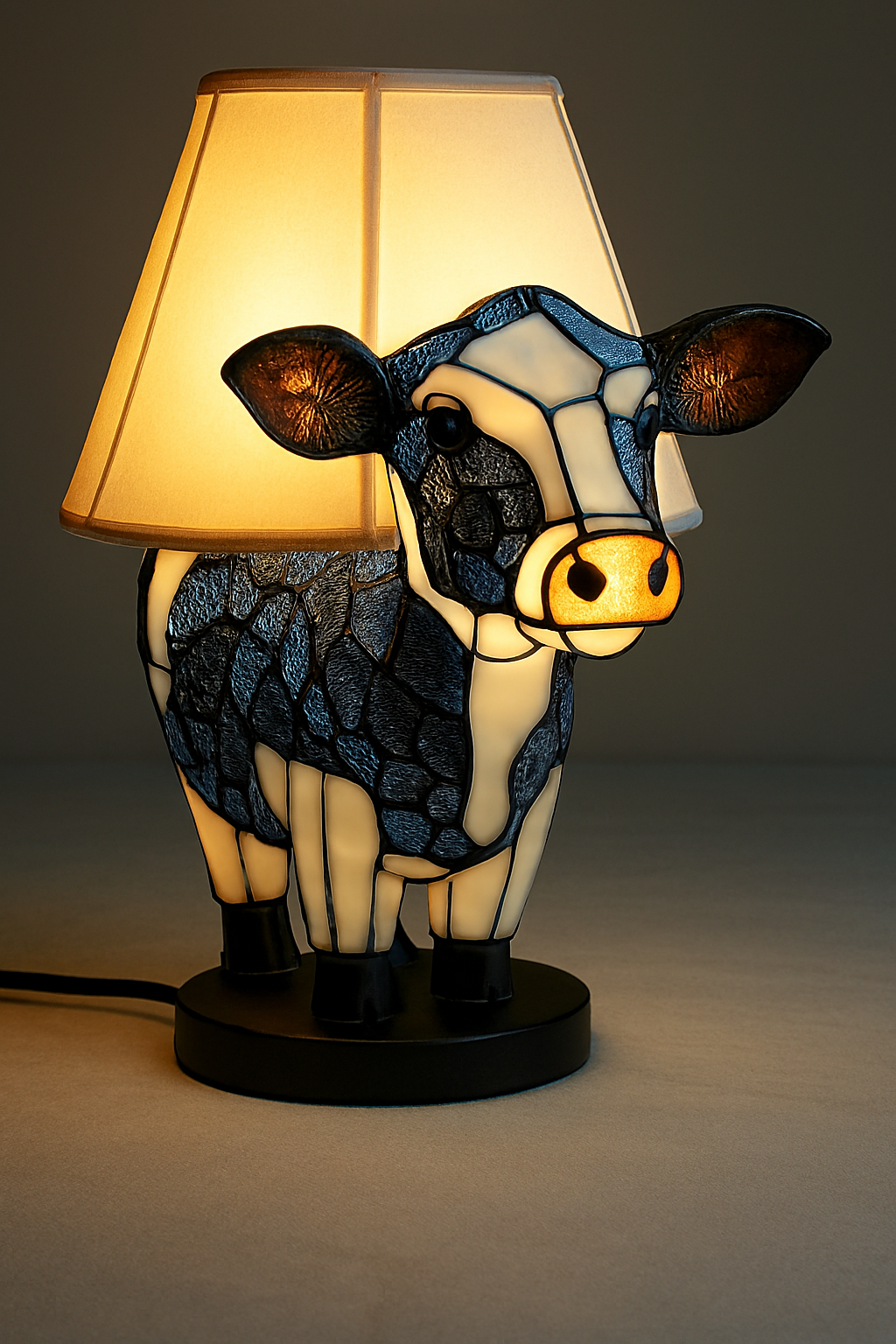 Animal Färgat Glas Bords Lampa Ornament | Veska Ko 15cm 5.91in