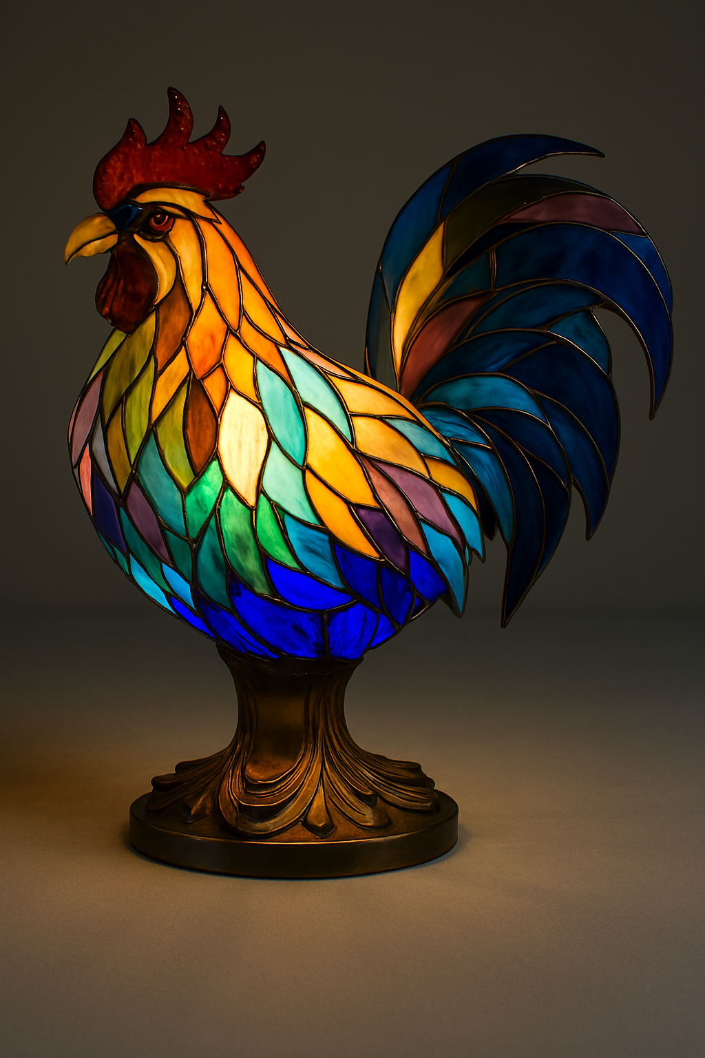 Animal Färgat Glas Bords Lampa Ornament | Veska Kyckling 15cm 5.91in