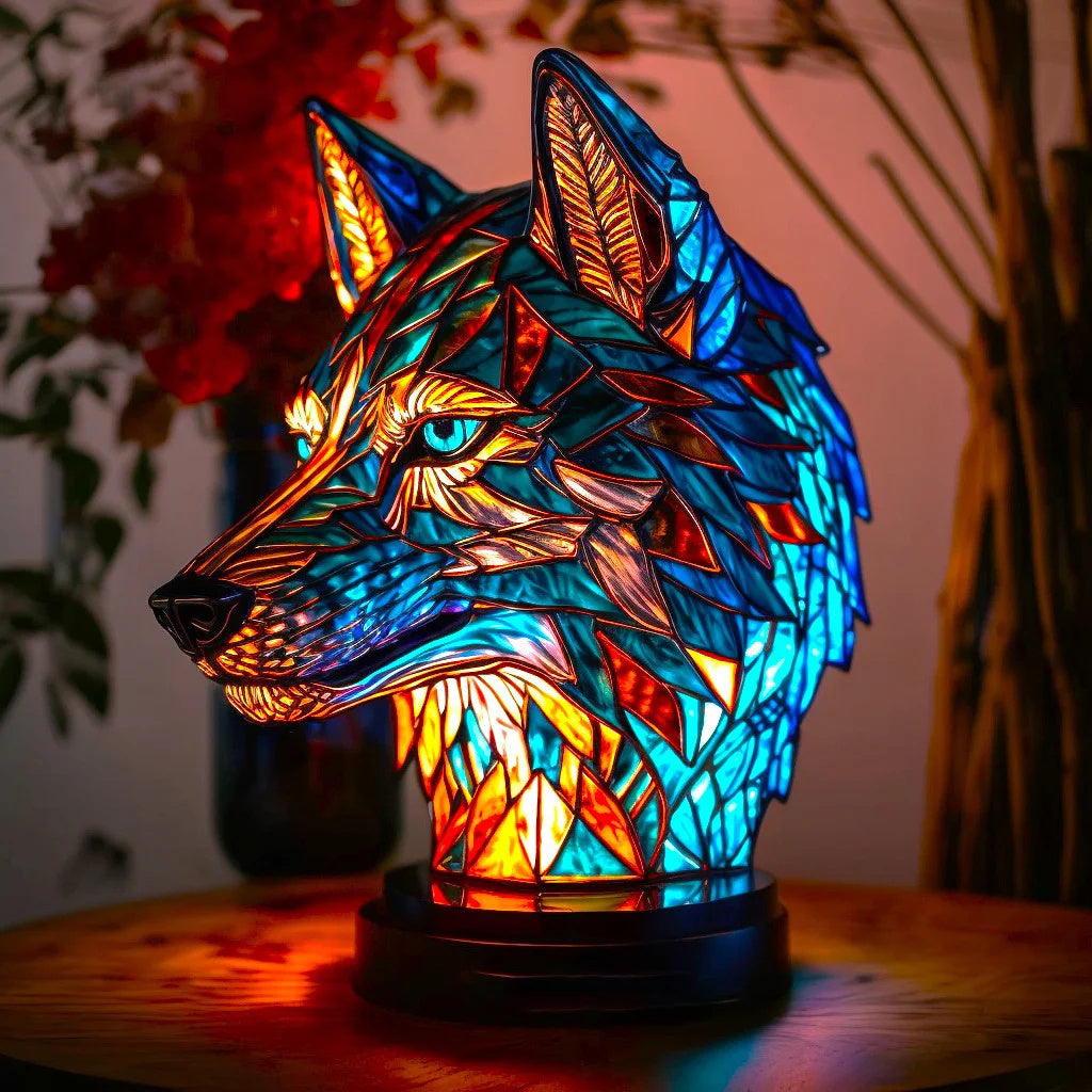 Animal Färgat Glas Bords Lampa Ornament | Veska Varg 15cm 5.91in