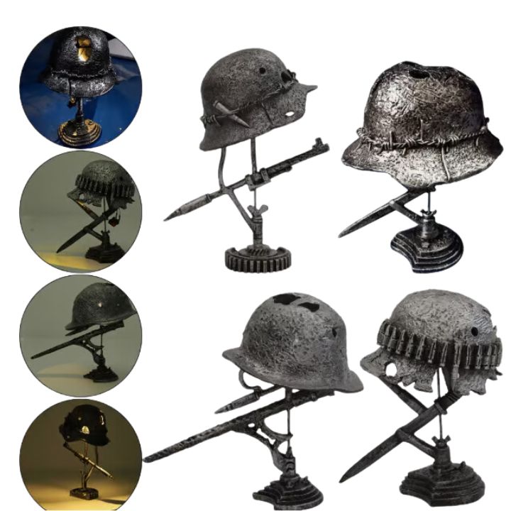 AntiqueLume | Vintage Stål Hjälm Bordslampa – Tidlös Historisk Heminredning | Veska