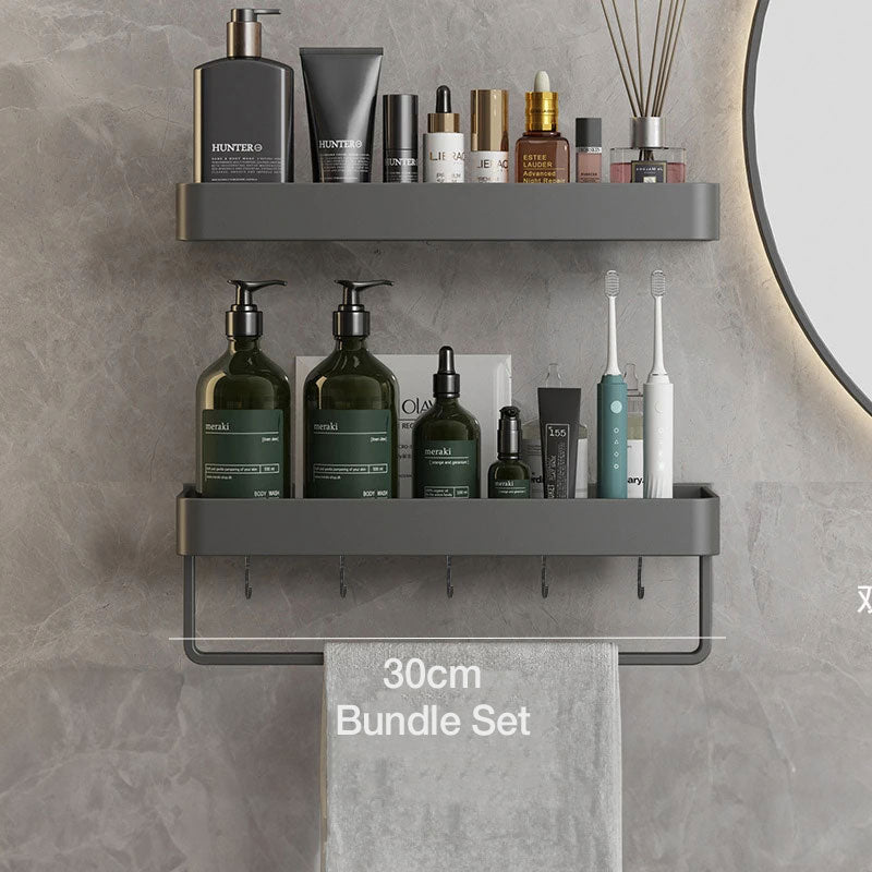 AquaShelf Elegant vägg hylla för en organiserad badrumsinteriör | Veska Bundleset - 30 cm