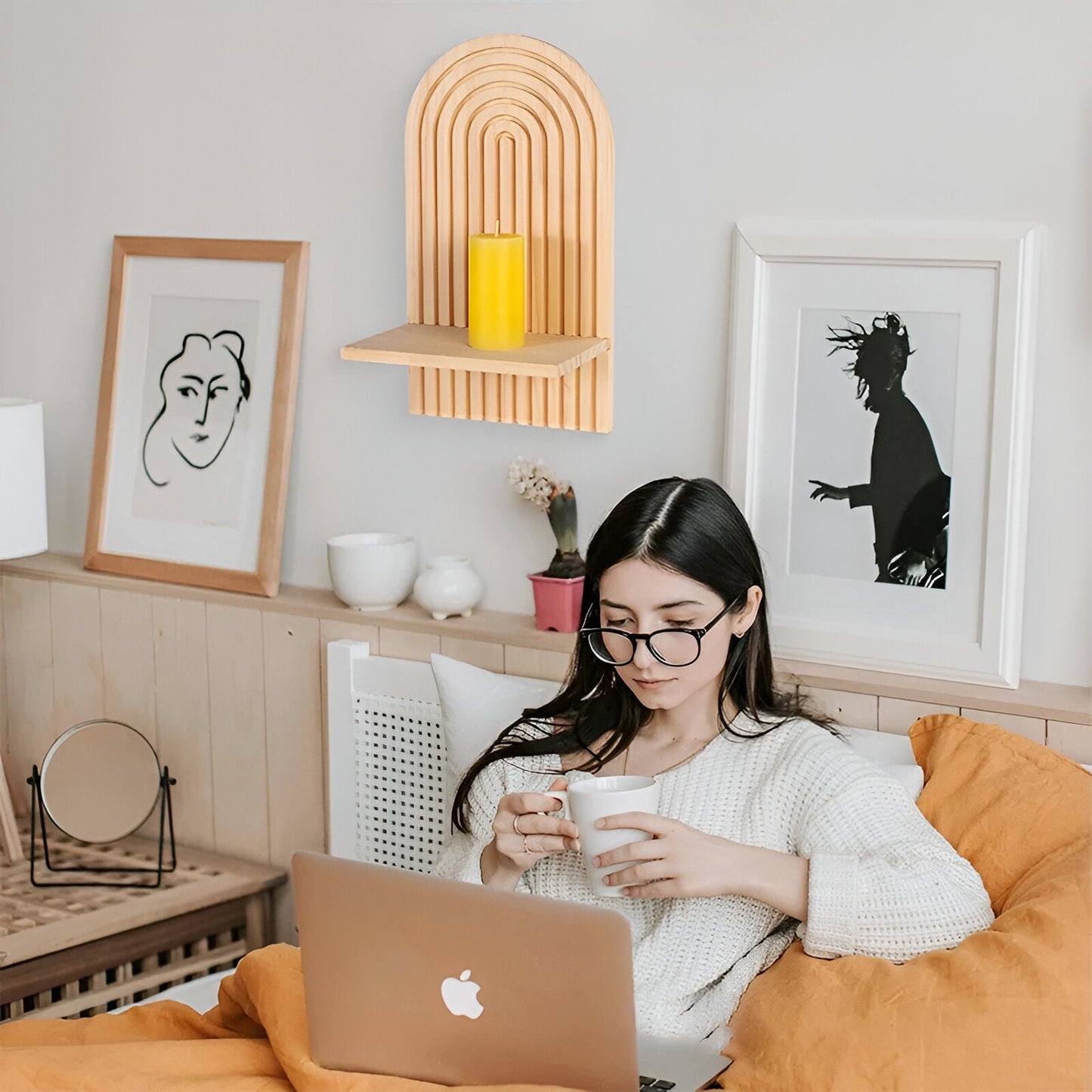 Archi Vägg hylla - Minimalistisk Boho Trähylla Vägg Skandinavisk | Veska