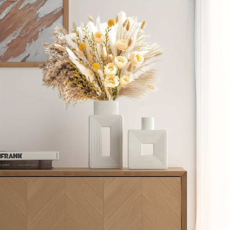 ArteVase Vit Keramisk Vas Set med Geometrisk Design för en Boho-Chic Inredning | Veska
