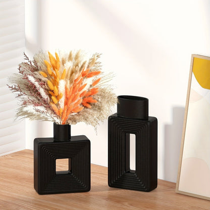 ArteVase Vit Keramisk Vas Set med Geometrisk Design för en Boho-Chic Inredning | Veska