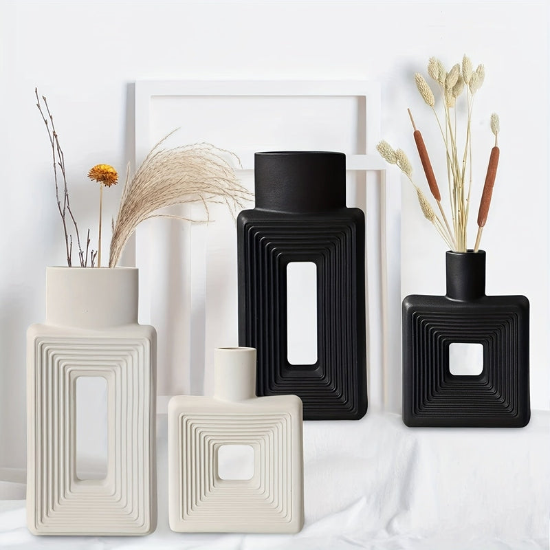 ArteVase Vit Keramisk Vas Set med Geometrisk Design för en Boho-Chic Inredning | Veska