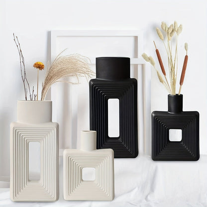 ArteVase Vit Keramisk Vas Set med Geometrisk Design för en Boho-Chic Inredning | Veska