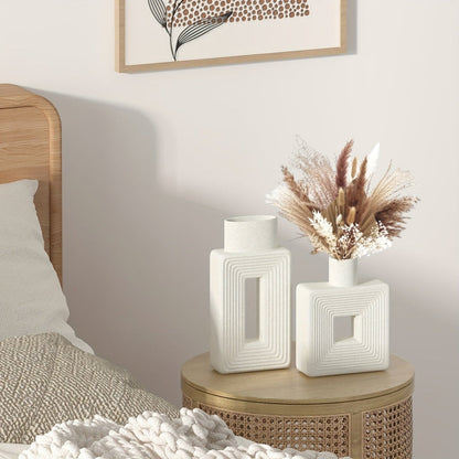 ArteVase Vit Keramisk Vas Set med Geometrisk Design för en Boho-Chic Inredning | Veska