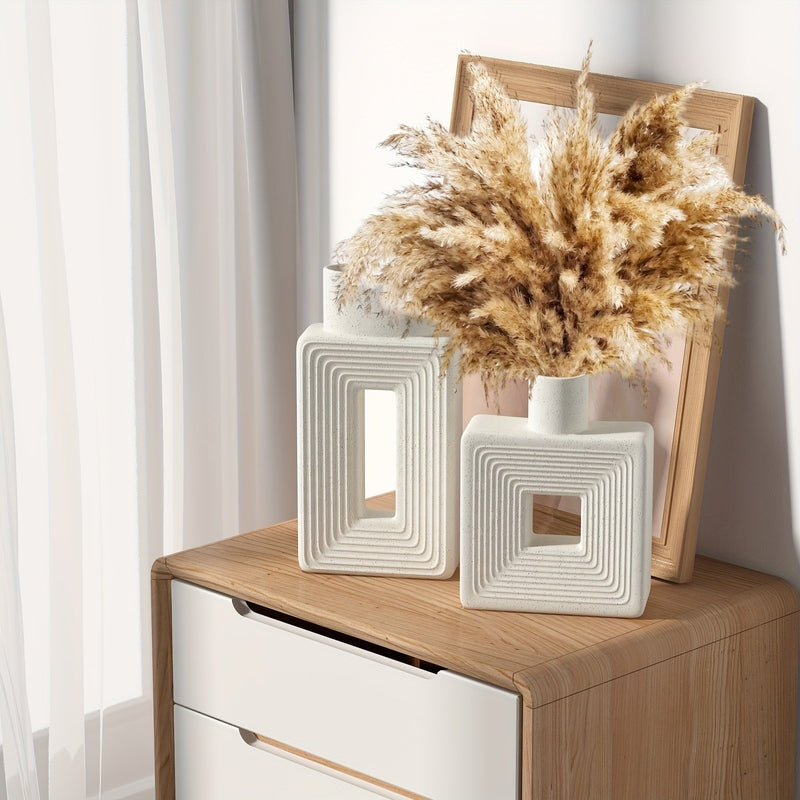 ArteVase Vit Keramisk Vas Set med Geometrisk Design för en Boho-Chic Inredning | Veska Vit