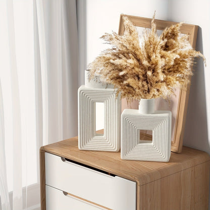 ArteVase Vit Keramisk Vas Set med Geometrisk Design för en Boho-Chic Inredning | Veska Vit
