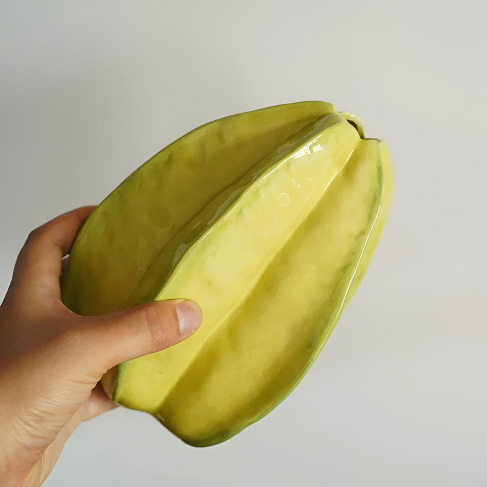 Artisan Skapad Keramisk Starfruit Veskaomvas - Fängslande Dekorativt Hemaccessoar | Veska Gul-grön