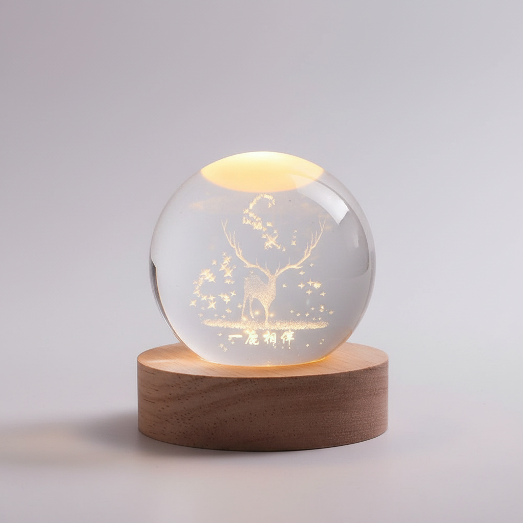 AstroGlobe 3D Lampa – Spherical Wooden Table Lamp with Warm LED Light and Planet Design | Veska Hirsch