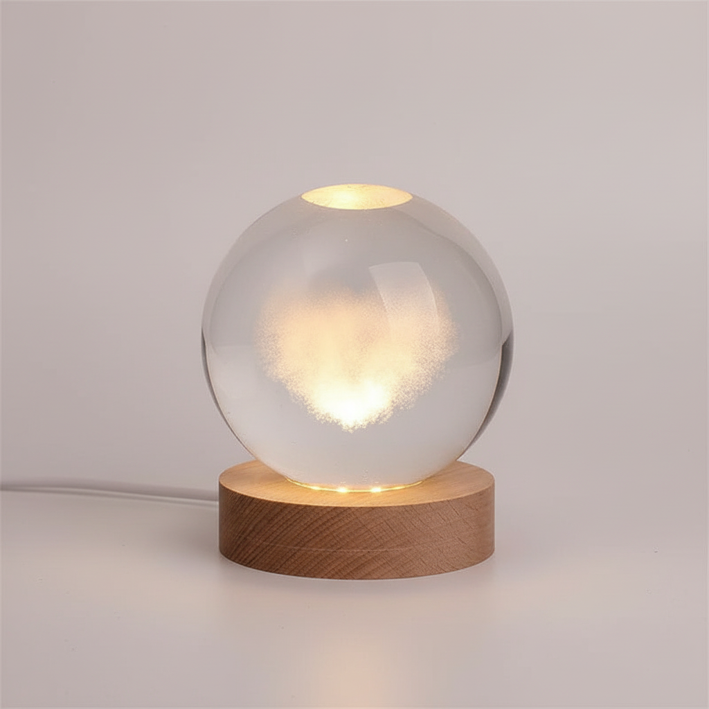 AstroGlobe 3D Lampa – Spherical Wooden Table Lamp with Warm LED Light and Planet Design | Veska Hjärta