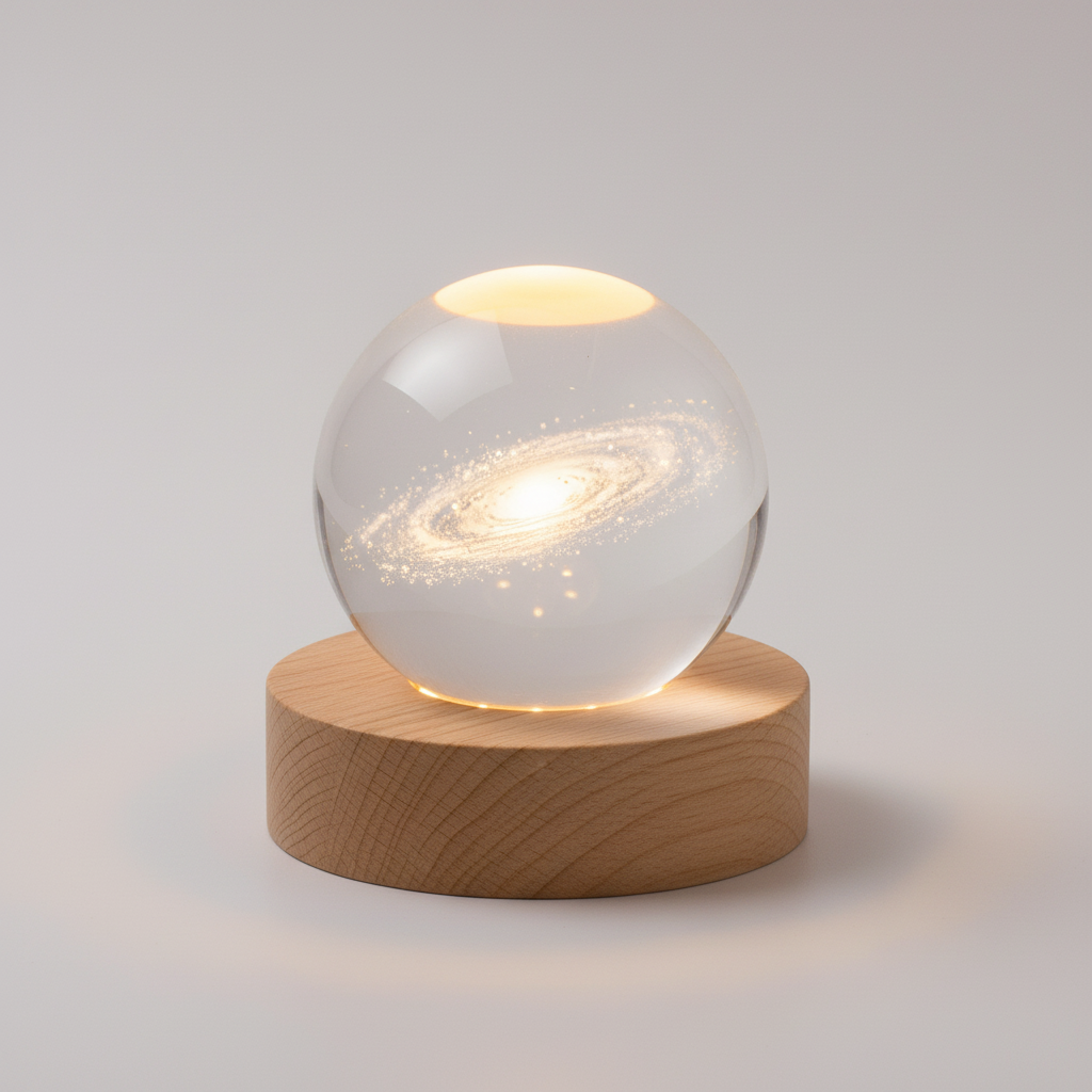 AstroGlobe 3D Lampa – Spherical Wooden Table Lamp with Warm LED Light and Planet Design | Veska