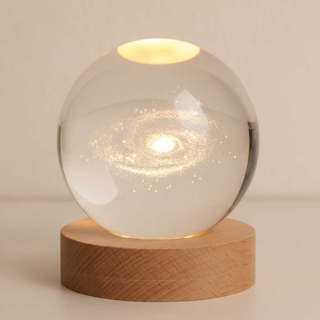 AstroGlobe 3D Lampa – Spherical Wooden Table Lamp with Warm LED Light and Planet Design | Veska