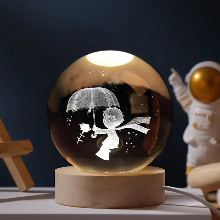 AstroGlobe 3D Lampa – Spherical Wooden Table Lamp with Warm LED Light and Planet Design | Veska