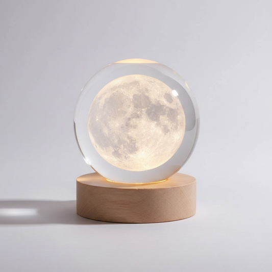 AstroGlobe 3D Lampa – Spherical Wooden Table Lamp with Warm LED Light and Planet Design | Veska Måne