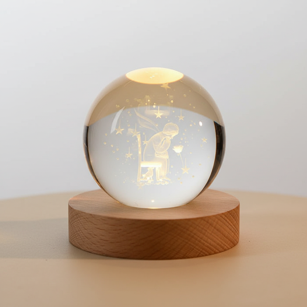 AstroGlobe 3D Lampa – Spherical Wooden Table Lamp with Warm LED Light and Planet Design | Veska Pojke