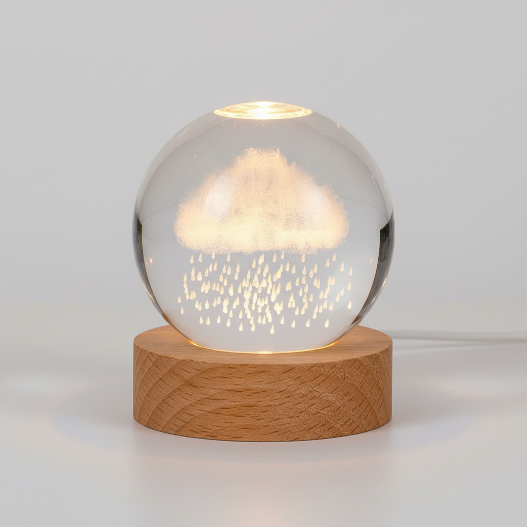AstroGlobe 3D Lampa – Spherical Wooden Table Lamp with Warm LED Light and Planet Design | Veska Regnmoln