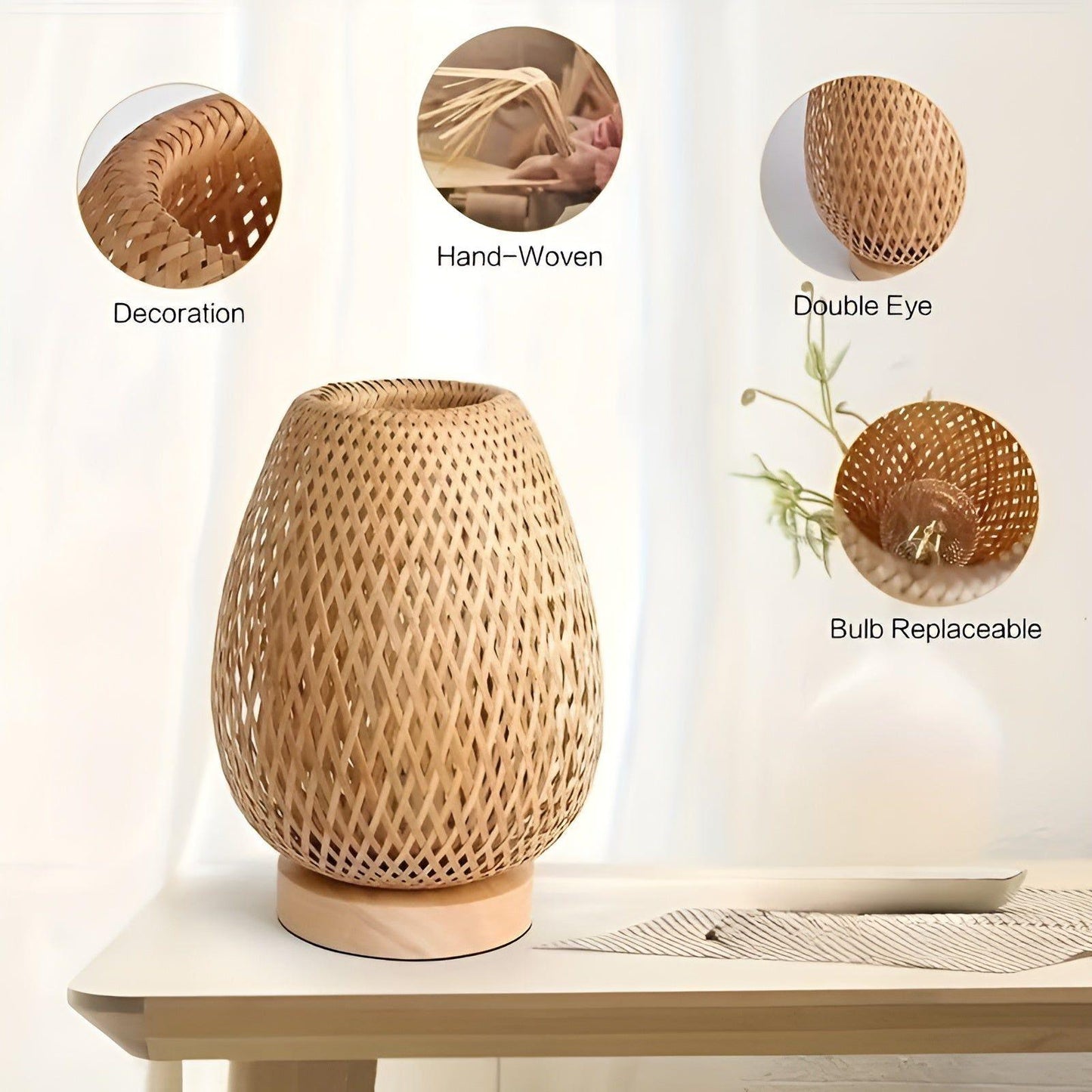 Aura Lampa - Bambu USB-drivet Bordslampa för Sovrummet | Veska