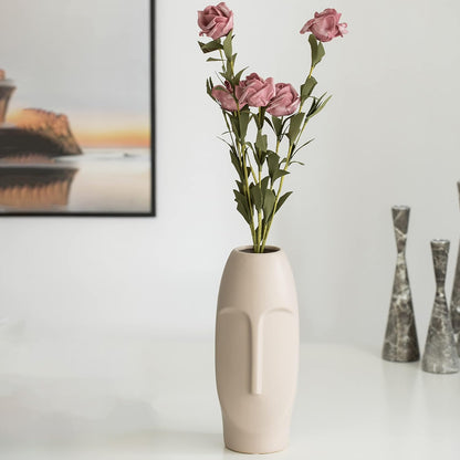 Avanté Vaso Svart & Vit Abstrakt Keramisk Mänskligt Ansikte Konst | Veska Beige