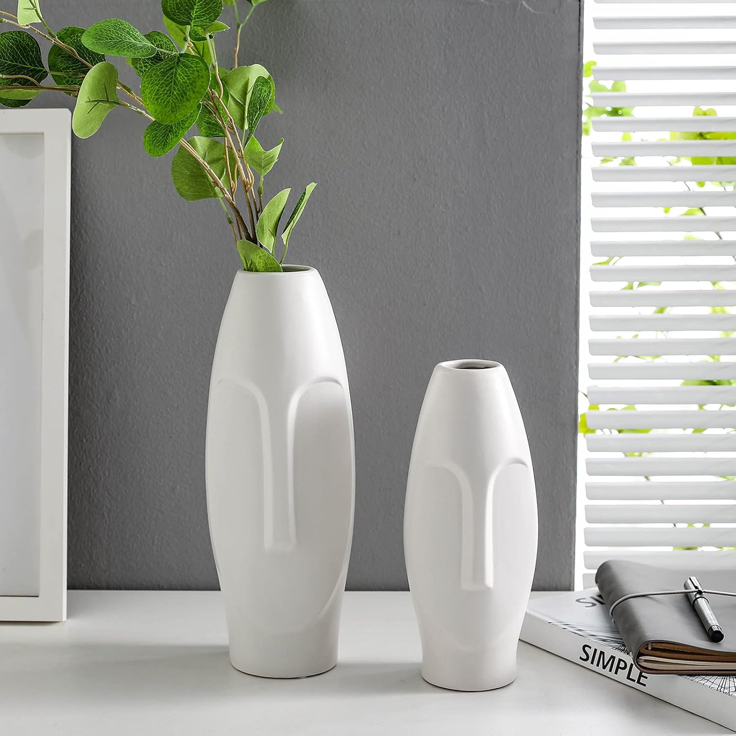 Avanté Vaso Svart & Vit Abstrakt Keramisk Mänskligt Ansikte Konst | Veska Vit