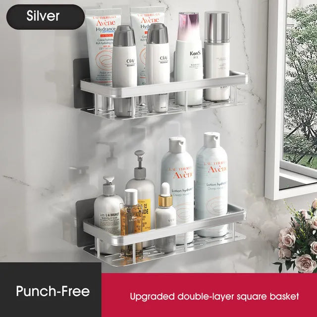 Badrumshylla utan borrning | Veska Silver Double Set - Uppgradera