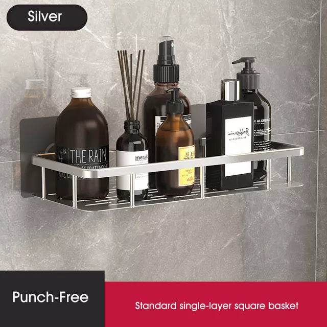Badrumshylla utan borrning | Veska Silver - Rektangulär - Enkel