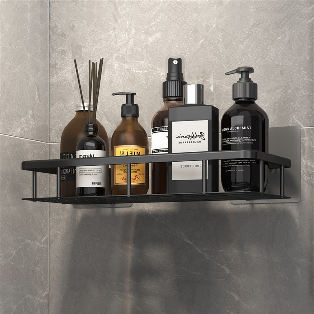 Badrumshyllor hörnhylla utan borrning duschhyllhållare | Veska Modern Standard Black