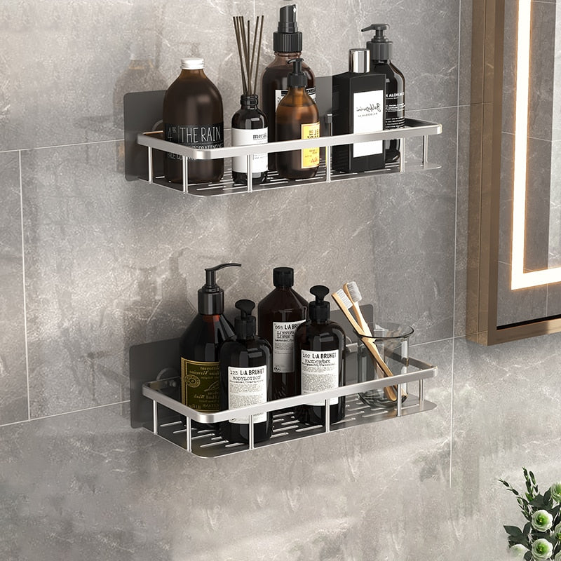 Badrumshyllor hörnhylla utan borrning duschhyllhållare | Veska Modern Standard-Silver Set