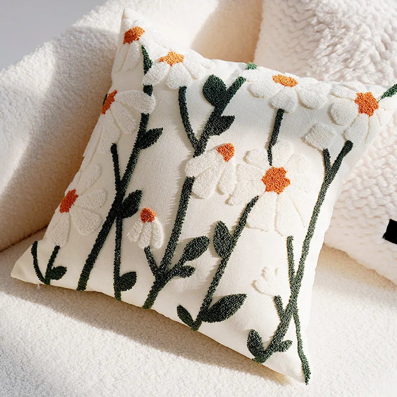 Blå & Vit Kanin & Blomma Kuddeöverdrag | Veska Daisy med stam 45X45CM Utan kärna
