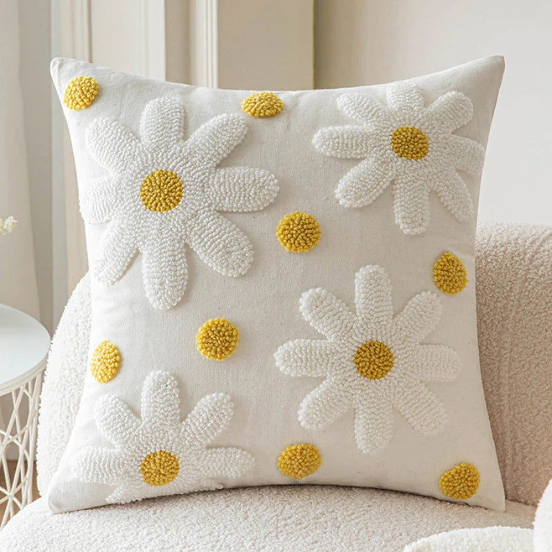 Blå & Vit Kanin & Blomma Kuddeöverdrag | Veska Vita prästkragar 45X45CM Utan kärna