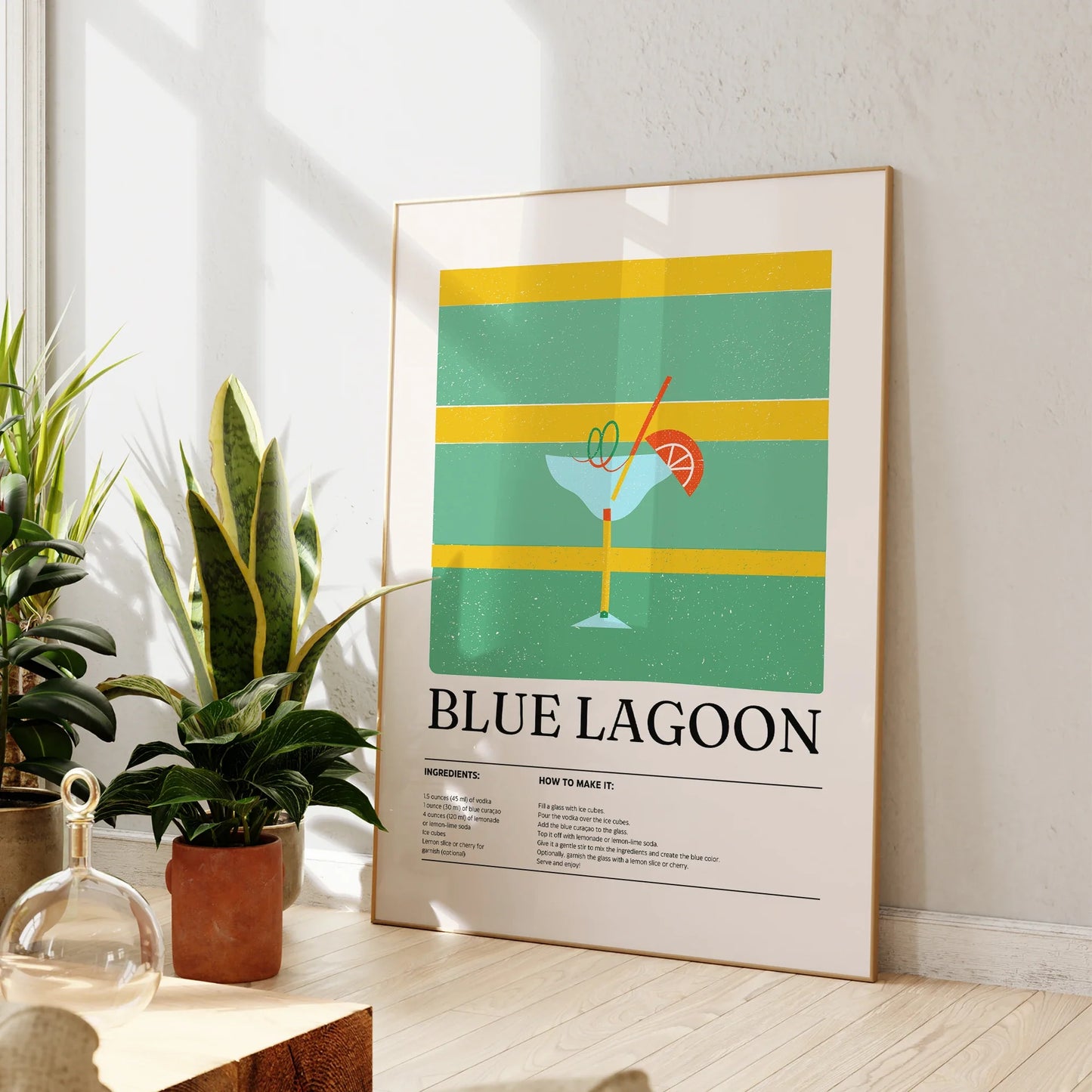 BlåLagoonCocktailVäggkonst – ModernMinimalistiskDryckDekor | Veska