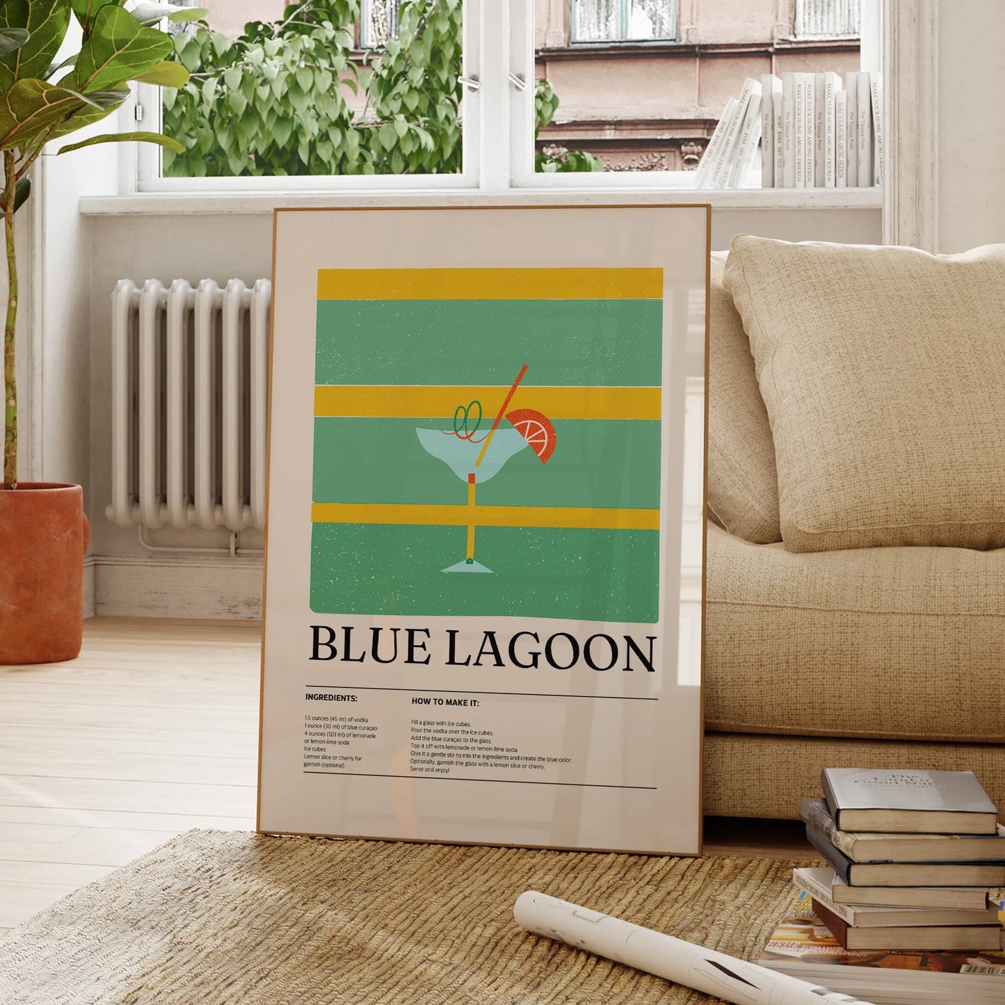 BlåLagoonCocktailVäggkonst – ModernMinimalistiskDryckDekor | Veska