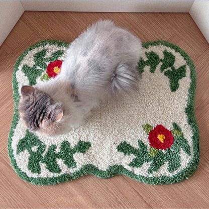 Blommig fluffig badmatta | Veska Grön 50x40cm