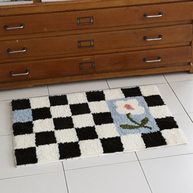 Blomster Gitter Tofsade Badmattor | Veska Svart