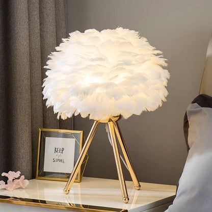 Bordslampa - FeatherLux - Dimbar Ljus - Elegant Fjäderdesign | Veska Vit