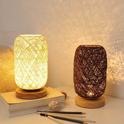 Bordslampa i rattan trä | Veska US-plugg Beige